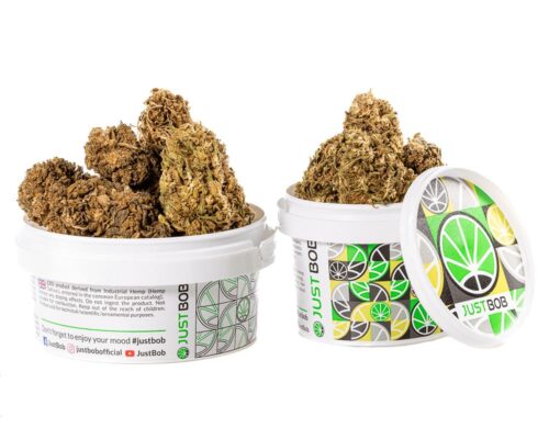 Flores de Marihuana cbd Outdoor Mix en un contenedor blanco