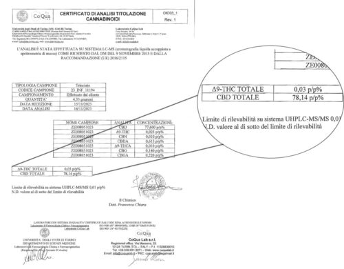 Análisis de la tasa de CBD y THC del extracto de cannabis Moonrock