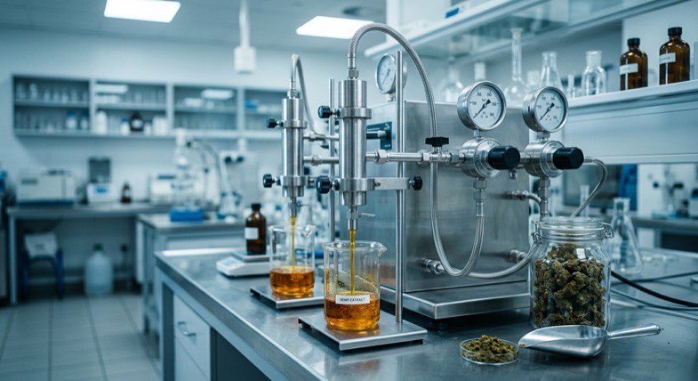 Equipo de extracción de cannabinoides con CO2 supercrítico en un laboratorio de cáñamo