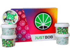 Kit JustBob Cogollos de CBD - Fondo Colorido con Envases 