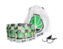 281995 Mochila blanca con logo verde de JustBob y bolsas para marihuana CBD