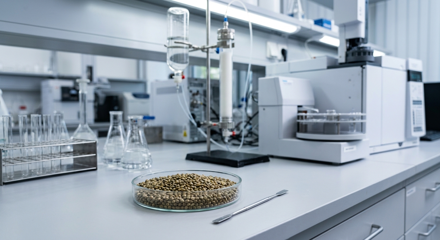 semillas-canamo-analisis-laboratorio-composicion-nutricional Semillas de cáñamo esparcidas sobre superficie oscura para estudio cromatográfico del contenido en proteínas y ausencia de cannabinoides