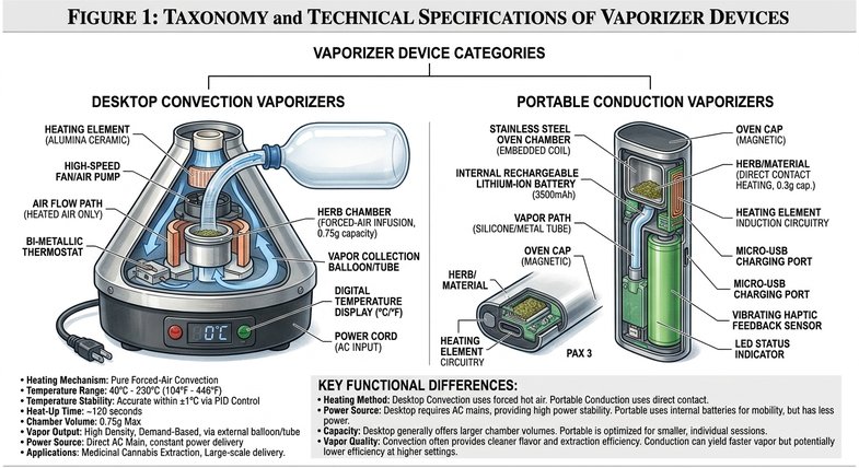 Imagen documental sobre las categorías de vaporizadores descritas en la literatura técnica y los informes del Observatorio Europeo