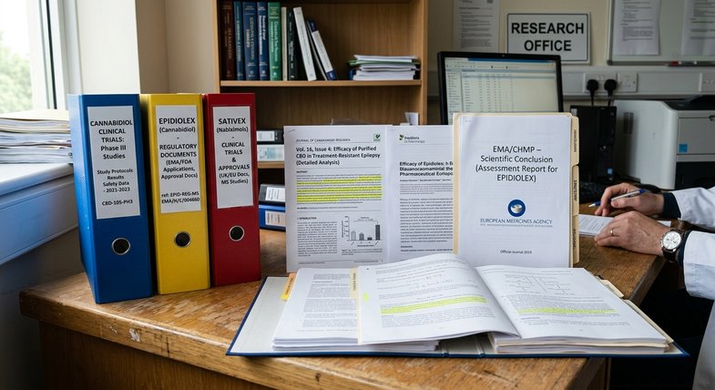 Documentos científicos sobre cannabidiol y ensayos clínicos con medicamentos autorizados Epidyolex y Sativex