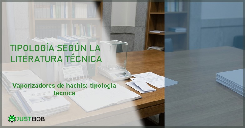 Laboratorio con instrumental técnico y manual DSM-5, banner del artículo de Justbob sobre vaporizadores de hachís