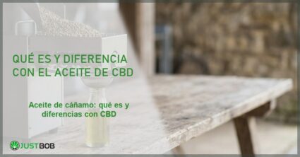 Prensa de aceite con semillas de cáñamo y aceite verdoso, banner del artículo de Justbob sobre aceite de cáñamo