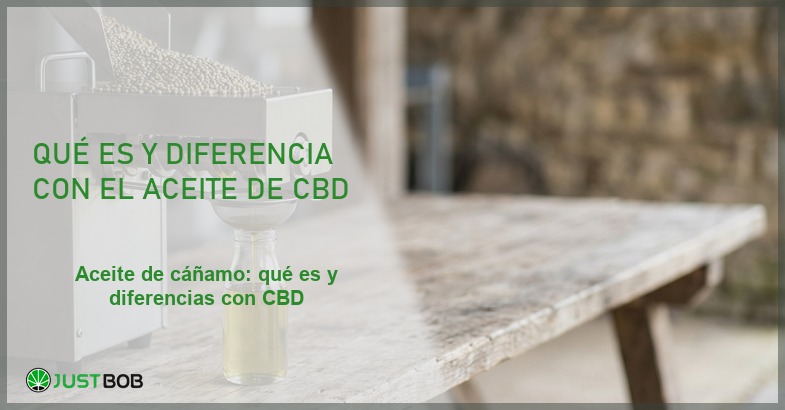 Prensa de aceite con semillas de cáñamo y aceite verdoso, banner del artículo de Justbob sobre aceite de cáñamo