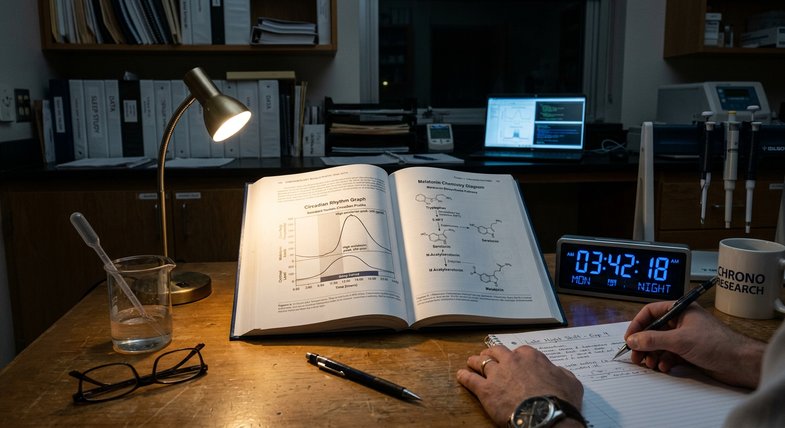 investigacion-melatonina-ritmo-circadiano Habitación en penumbra con luz tenue que ilustra el contexto de la investigación sobre melatonina cbd y ritmo circadiano