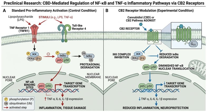 investigacion-preclinica-vias-inflamatorias-cbd Investigación científica sobre cbd antiinflamatorio en literatura preclínica peer-reviewed sobre vías inflamatorias y receptores