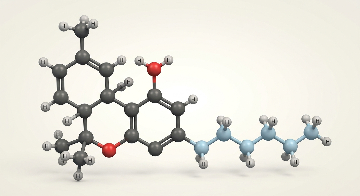 Estructura química del THCP fitocannabinoide identificado por el equipo de Cannazza en cannabis sativa con cadena heptilo de siete átomos de carbono