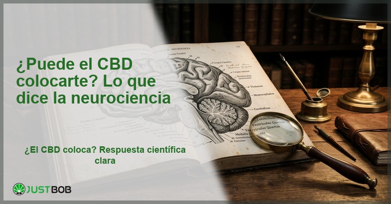 Ilustración anatómica del cerebro humano con red neuronal, banner del artículo de Justbob sobre si el CBD coloca según la neurociencia