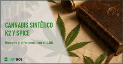 Banner editorial sobre el cannabis sintético K2 y Spice y los riesgos documentados por la literatura toxicológica europea frente al cannabis CBD legal