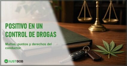 Documento legal, una balanza de latón y unas llaves de coche sobre una mesa de madera, en alusión al control de drogas en carretera en España