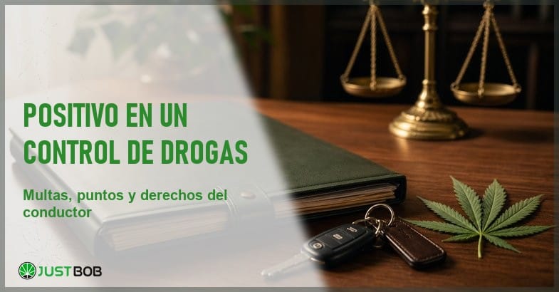 Documento legal, una balanza de latón y unas llaves de coche sobre una mesa de madera, en alusión al control de drogas en carretera en España