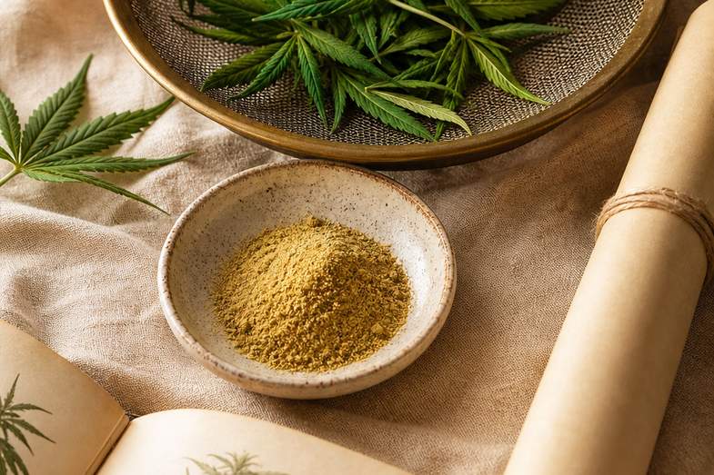 Imagen editorial documental sobre el trim de cannabis tamizado kief sugar leaves y valorización industrial según la literatura agrícola europea